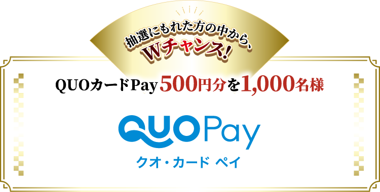 抽選にもれた方の中から、Wチャンス！QUOカードPay500円分を1,000名様